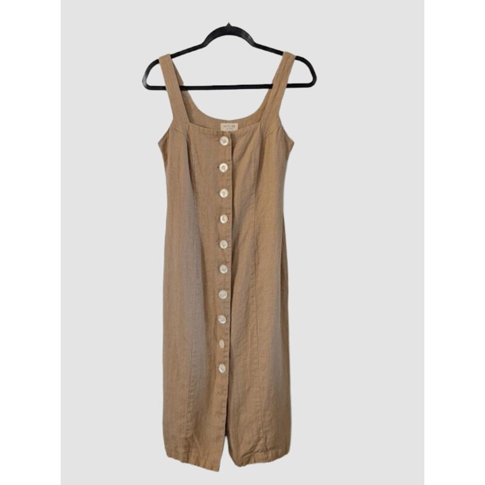 Harley Jae Provence Dress Taupe 100% Linen Square Neck Midi Made in Canada